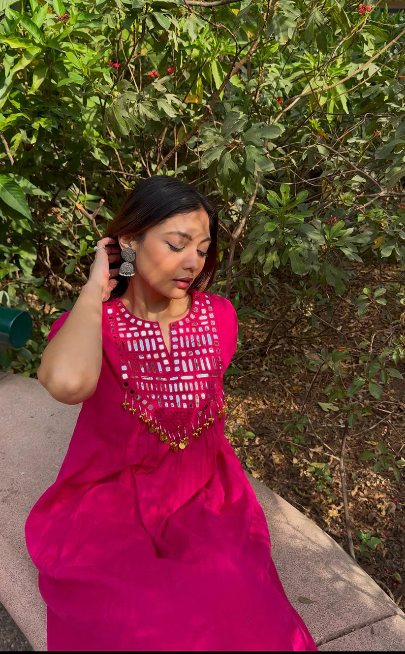 Chandni Magenta Mirror Work Kurta Pant Set – Festive & Party Wear for Women