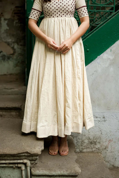 Mohini Cream Embroidered Anarkali Dress – Backless Festive & Wedding Wear for Women